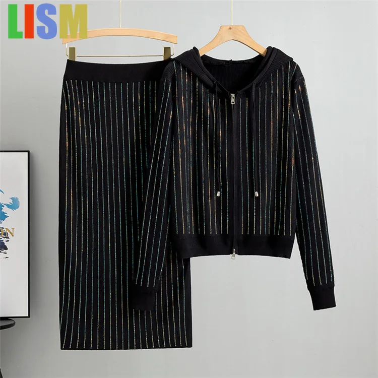 

LISM Hot stamping skirt set, cardigan jacket, hip hugging skirt, socialite temperament two-piece set, female festivals outfit