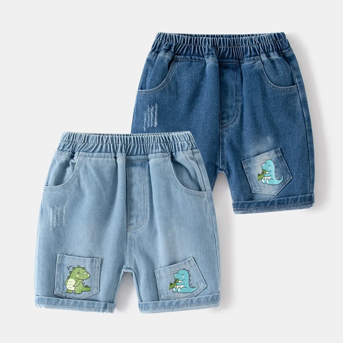 

New 2024 Kids Summer Denim Short Pants Baby Boys Cartoon Dinosaur Ripped Short Trousers Children Casual Jeans Shorts Clothing