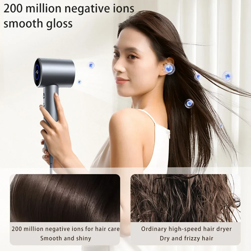 High Speed 110000 Rpm Hair Dryer 1500W Professional Negative Ion Hair Care Quick Dry Blow Dryer 26m/s with LED Disply