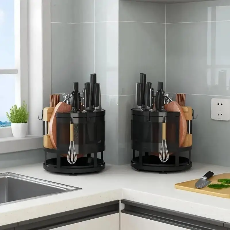 Household Kitchen Knife Holder Multi Functional Rotatable Chopstick Storage Rack Drain Box