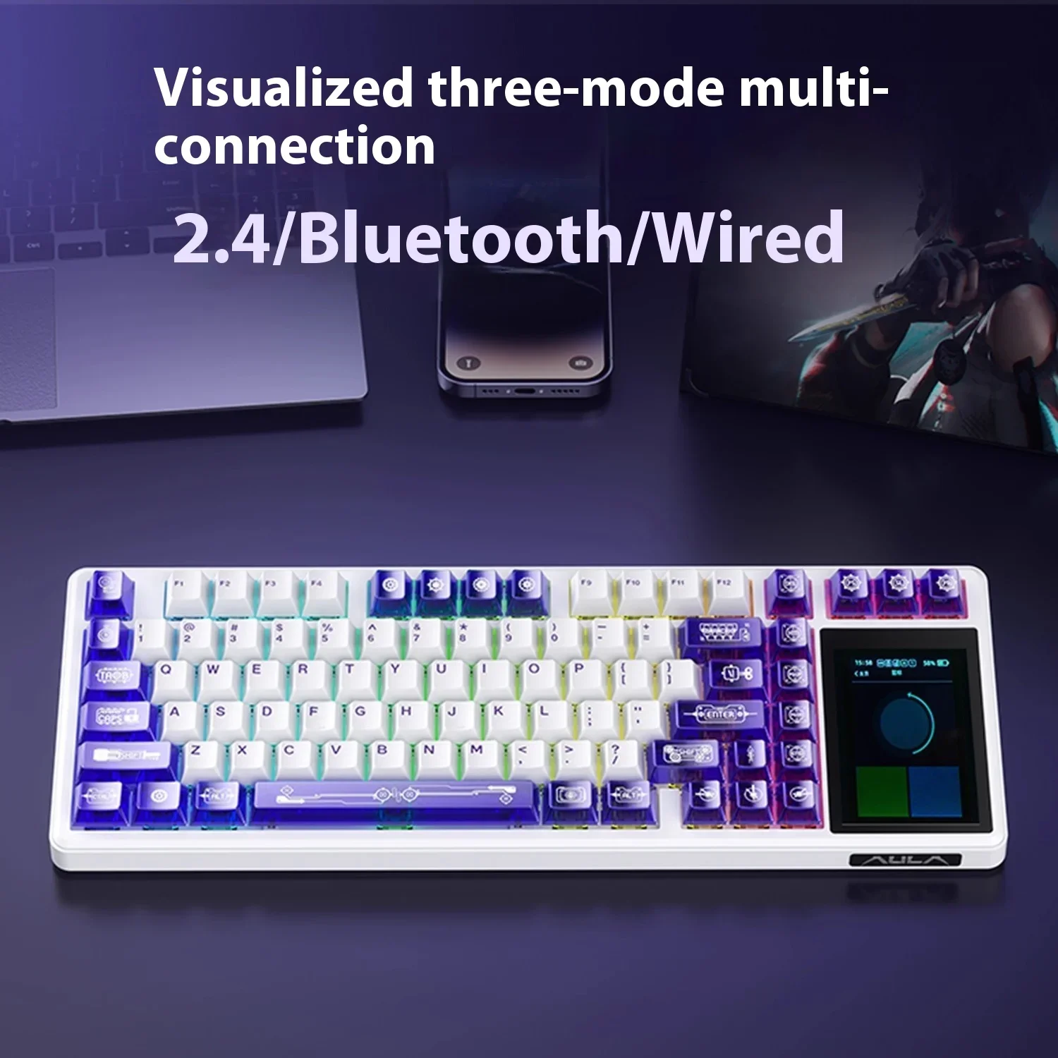 AULA L99 Teclado Mecânico Teclado para Jogos de Três Modos 3.98 polegadas Junta de Tela RGB 8000mAh Gamer Acessório PC Hot Swap Presente