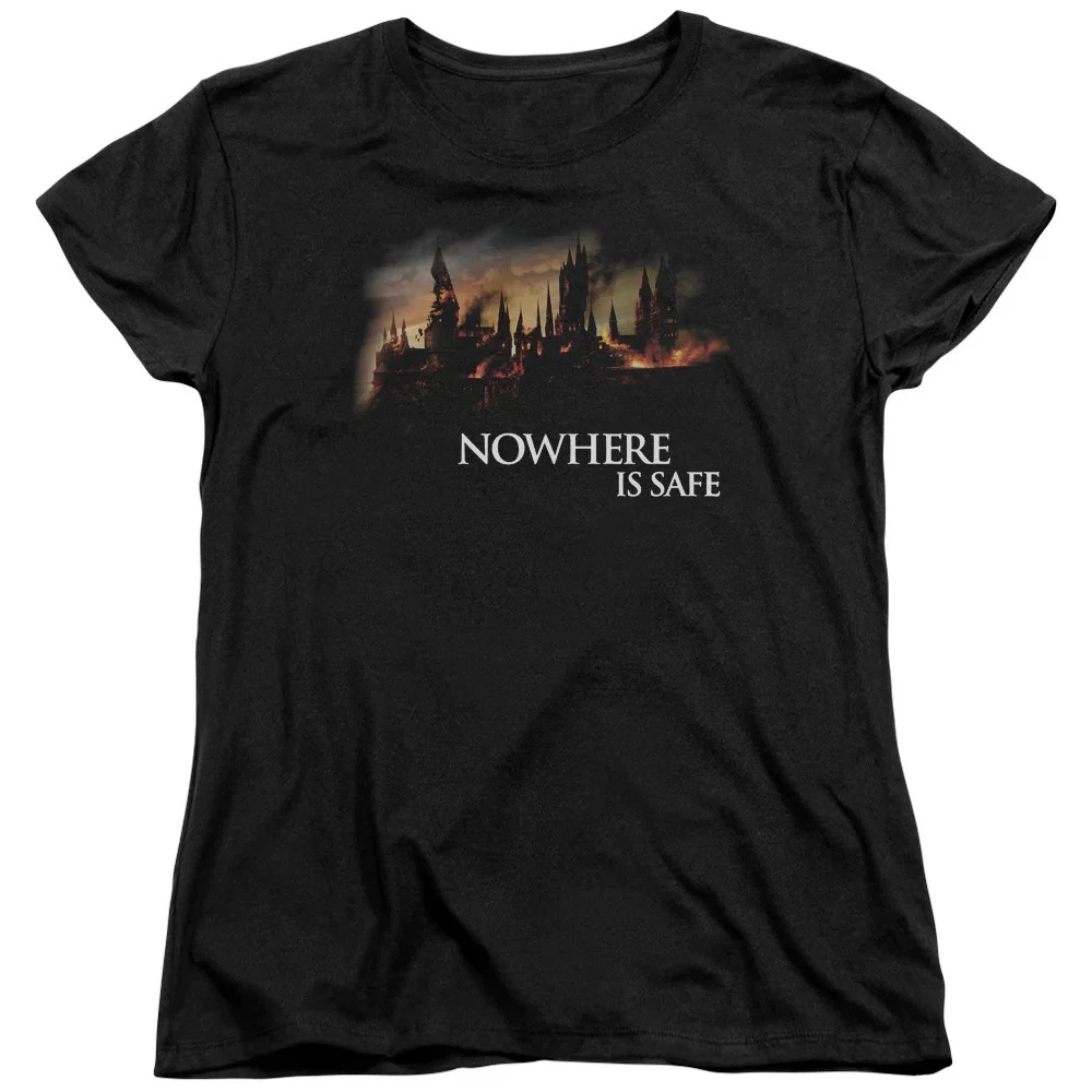 Camiseta de Harry Potter Burning Hogwarts para mujer, camiseta negra de verano para hombre y mujer, camiseta holgada y transpirable