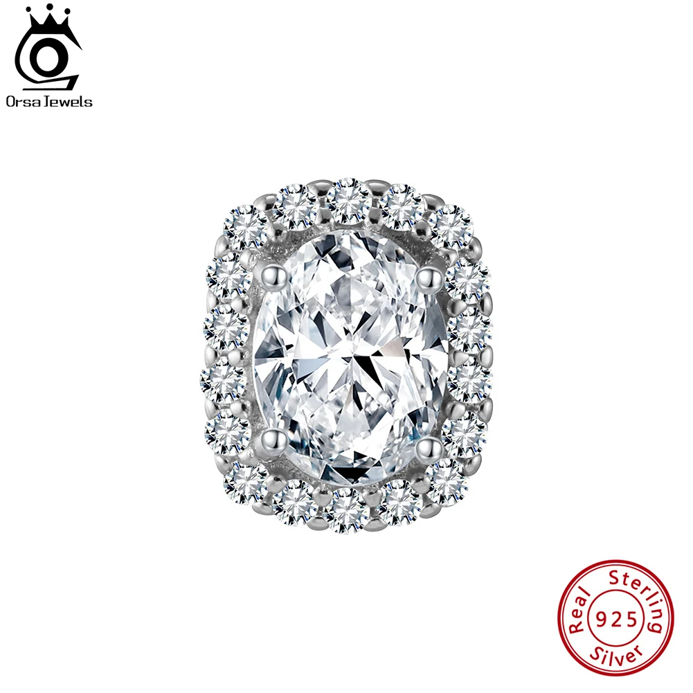 ORSA JEWELS 925 Sterling Silver 8A Cubic Zircon Sparking Diamond Necklace for Women Oval Cut CZ Detachable Pendant Jewelry LZN04
