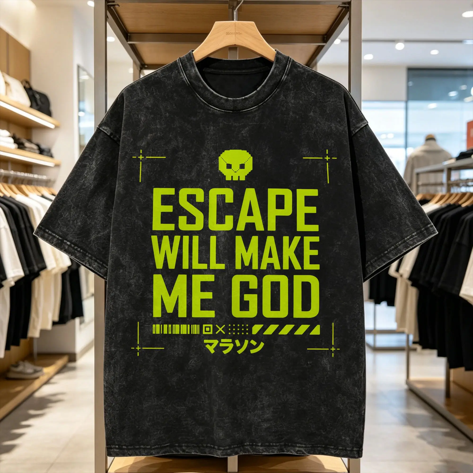 Harajuku Washed T Shirt Marathon Game 2026 Cotton T Shirts Escape Will Make Me God Fashion Tshirt for Couple Summer Y2K Clothes