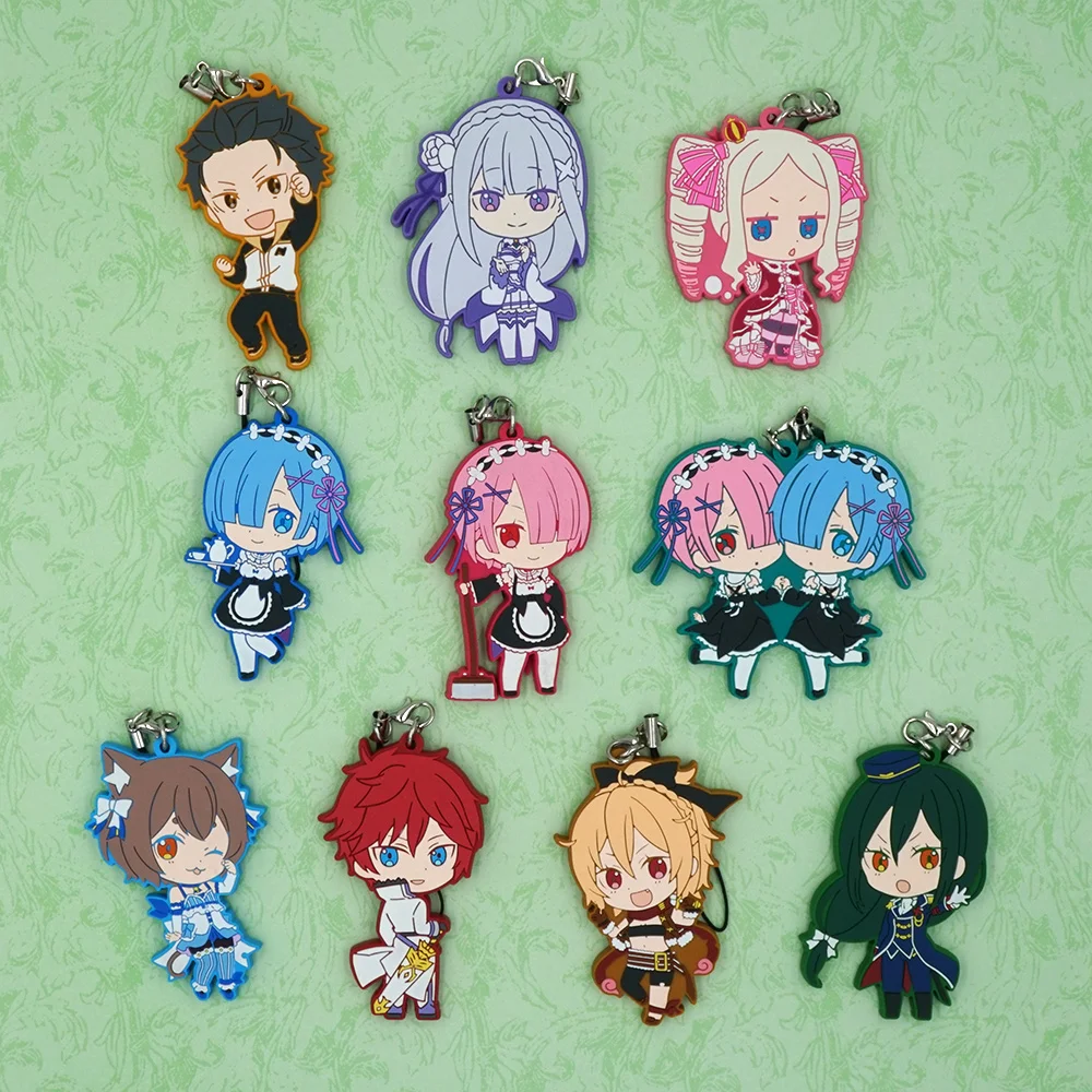 

Re:Zero kara Hajimeru Isekai Seikatsu Anime Emilia Rem Ram Subaru Rubber Keychain Toys Gift