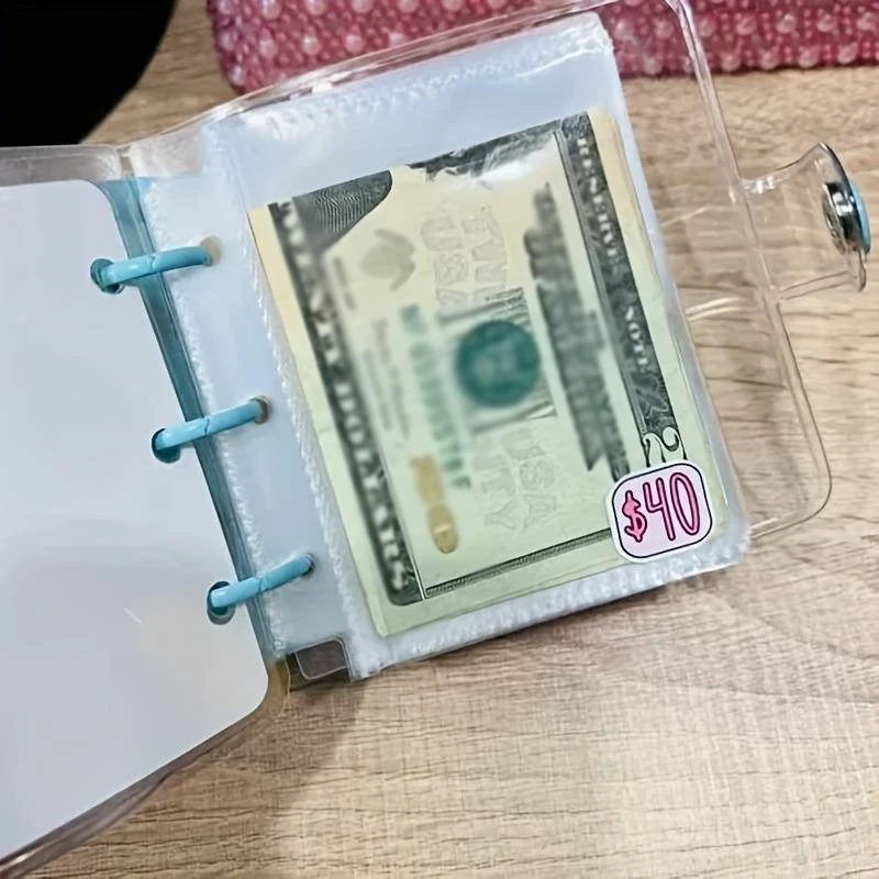 3-Hole Mini Money Saving Challenge Binder with Envelopes PVC Savings $1000 Cash Storage Book