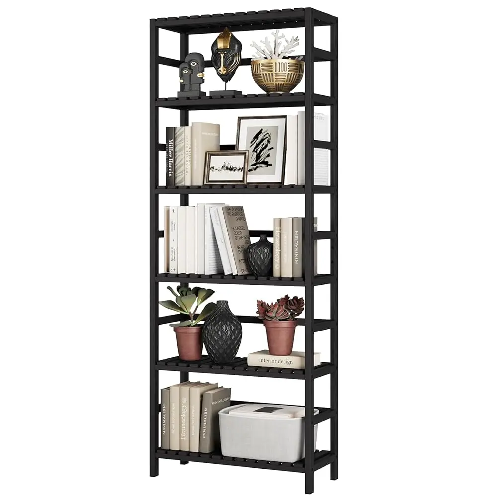 

Bamboo Shelf, 6-Tier Bookshelf Adjustable Storage Shelves, Tall Shelving Unit Plant Stand, Storage Ra For Bathroom Home Office