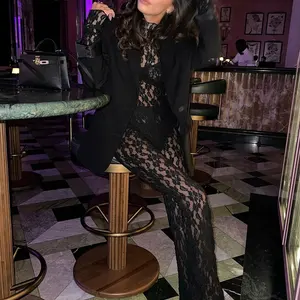 بمبس TRAFZA-Slim للنساء ، بلوزة ، بنطلون عالي الخصر ، دانتيل زهري ، بدلة شفافة ، ملابس Y2K ، سيدة مثيرة أفضل 12 بدلة رياضية للنساء من عشاري المبيعات - رقم 12