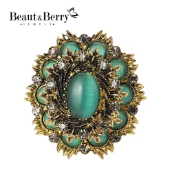 Beaut&Berry Vintage Baroque Brooches for Women Rhinestone Round Badge Pins Office Party Friend Gifts Accessories