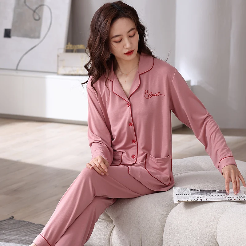 Big Size M-3XL Spring and Autumn Women Modal Sleepwear Female Long Sleeve Pajamas Set 2