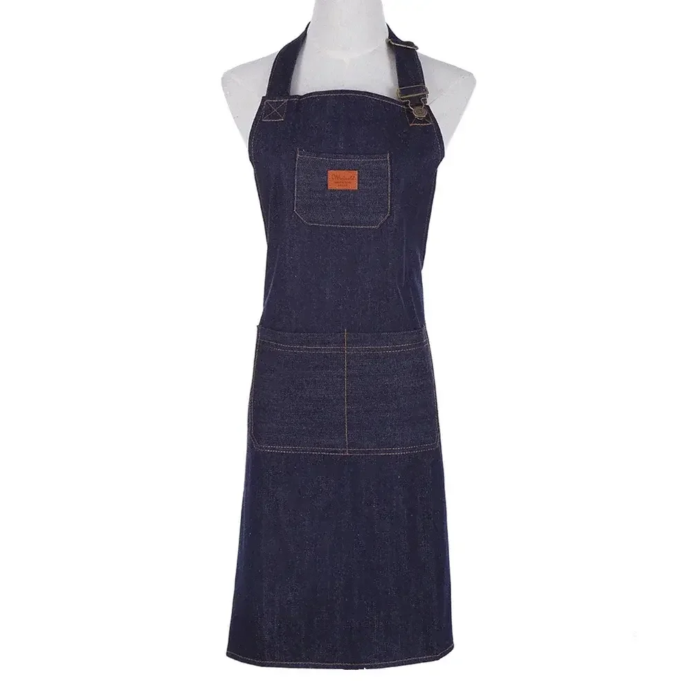 

Denim Chef Apron for Men Unisex Cooking Kitchen BBQ Grilling Aprons for Women Work Shop Server Bib Apron Jean Smocks Adjustable