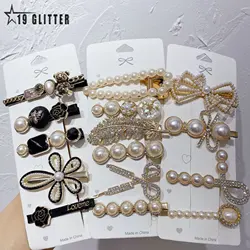 Retro 5-piece Hair Clip Simple Pearl Side Clip for Women Girls Headband  Hairpins Barrettes Ins Black Froral Hair Accessories