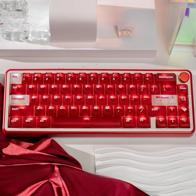 Frosted Matte Keycaps Set Transparent PC Material Red Clear Mechanical Keyboard Light Transmission OEM Profile 154key Red Keycap