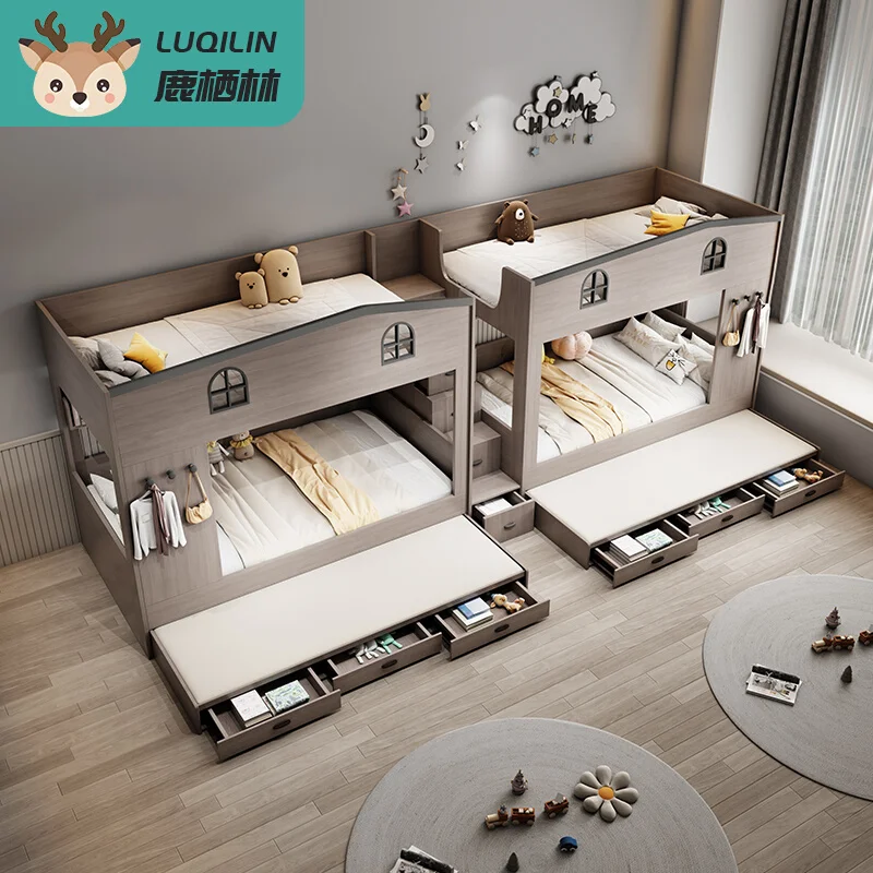Bunk superior e inferiorPequeño apartamento infantil Dos capas alto y bajo Baúl superior e inferior adulto niño y