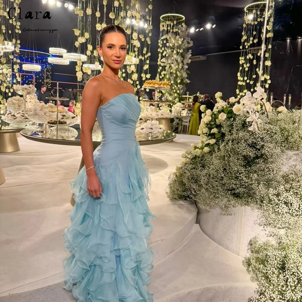 Clara personalizado A-line multicapa tubo superior fuera del hombro vestidos de noche 2025 mujer de lujo elegante vestido de noche vestido largo de fiesta