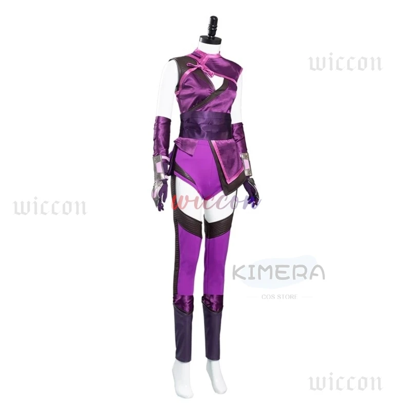 لعبة مورتال ميلينا كوسبلاي كومبا مجموعة كاملة زي مثير باللون الأرجواني للنساء ملابس تنكرية للهالوين بدلة كرنفال