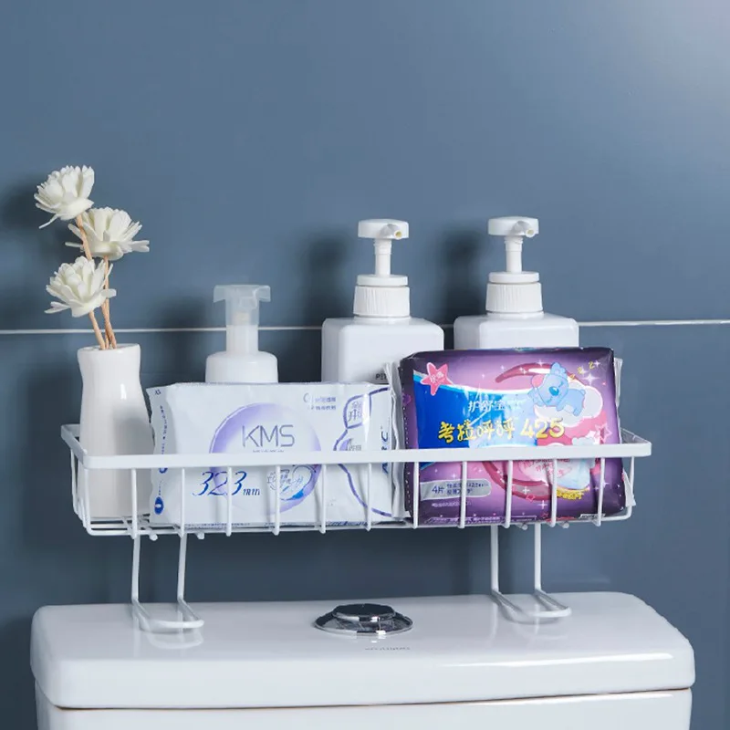 Bathroom Shelf On The Toilet Wrought Iron Storage Rack With Hook Organizer Tissue Shampoo Storage Household Bathroom Accessories