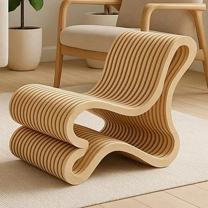 

！@Wood Lounge Chair Single Back Seat Stool Creative Decorative Leisure Chair for Courtyard Hotel Home