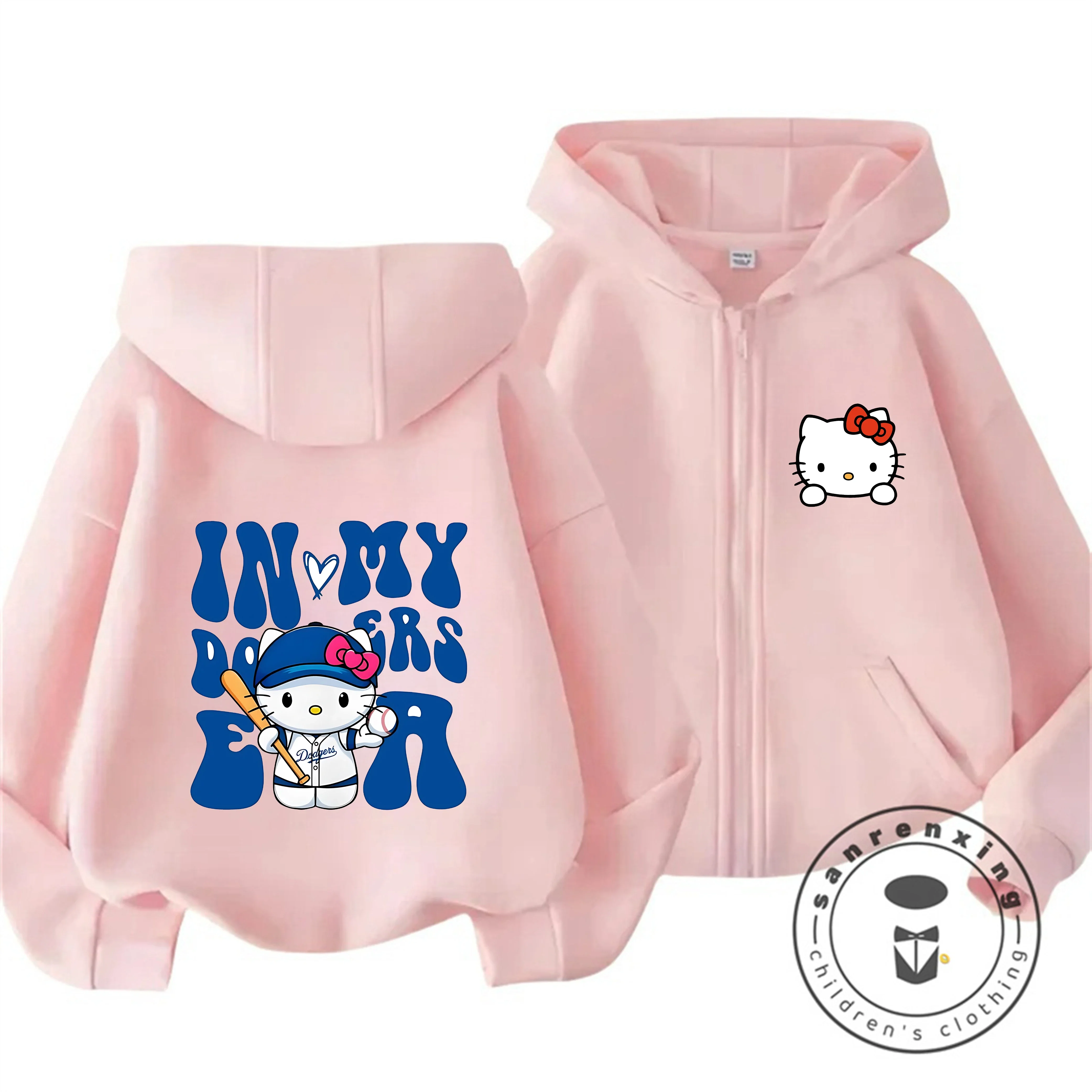 

Толстовка на молнии Hello Kitty 2026 для мальчиков и девочек 3-14 лет, осенне-зимняя, милая, в стиле кавай, с мультяшным принтом, модная, для улицы, повседневная, теплая