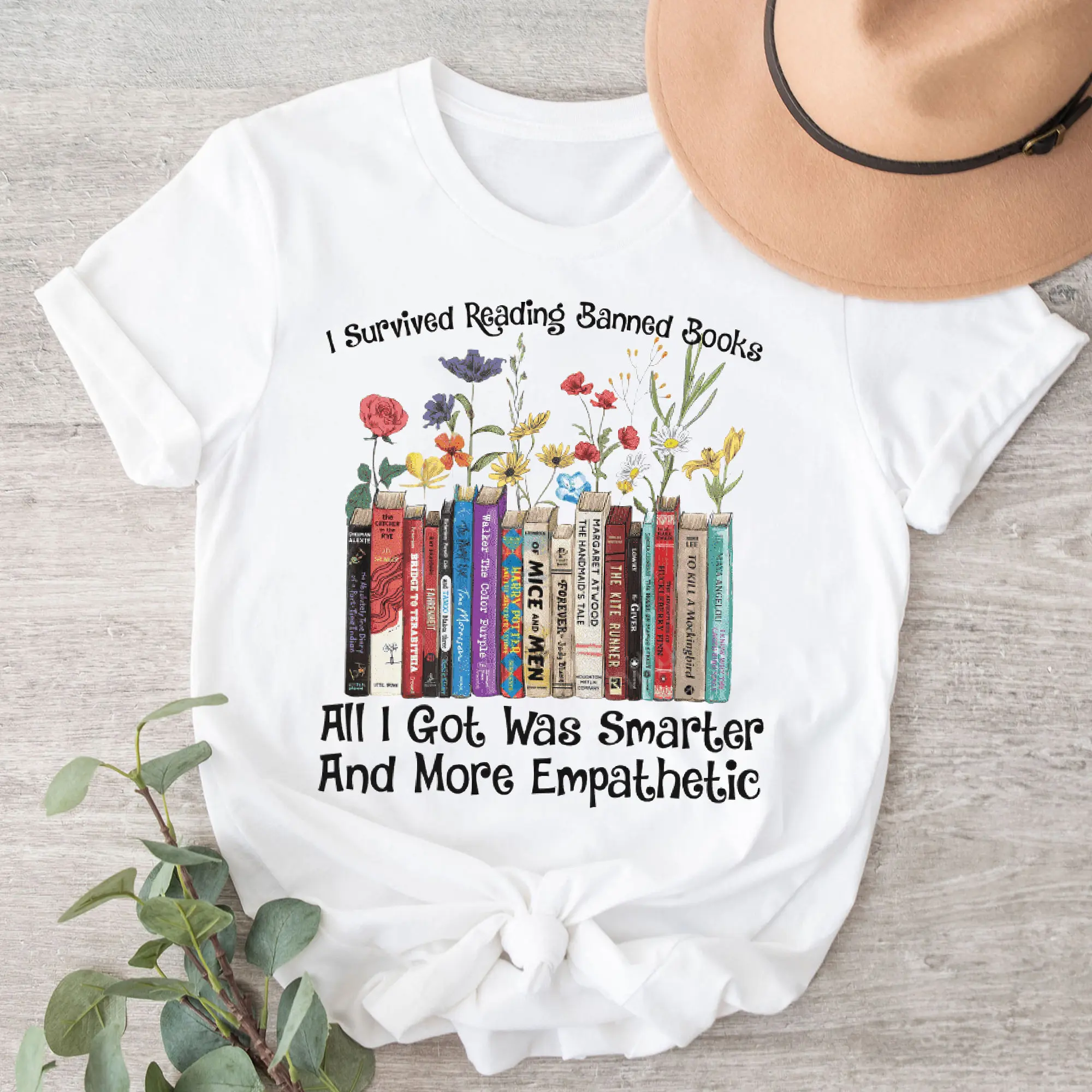 I Survived Reading Banned Books All Got Was Smarter And More Empathetic T Shirt Floral Lover For Librarian