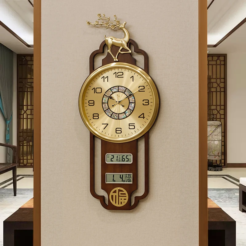 Clock wall clock living room home creative new Chinese atmosphere perpetual calendar wall quartz clock wall
