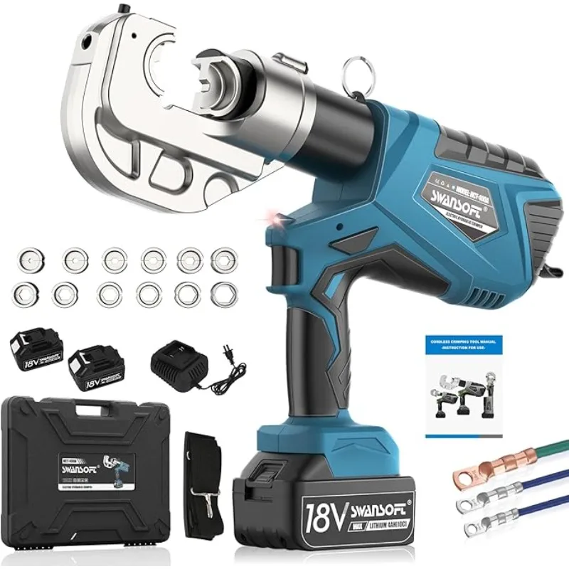

Electric Hydraulic Crimping Tool, 12Ton 6AWG-800MCM Rechargeable Hydraulic Crimper for Cu/Al Terminal, Continuously Cri