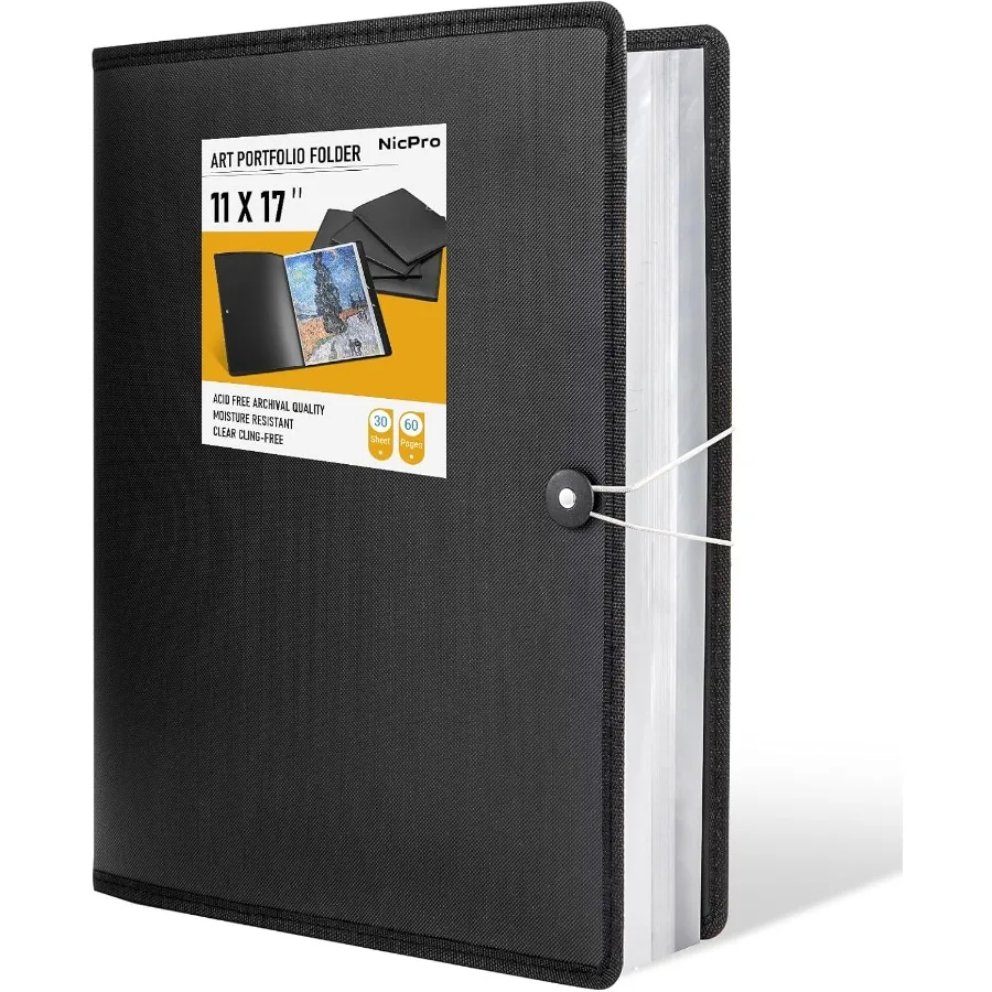 

Nicpro Art Portfolio 11x17 Upgraded Large Portfolio Folder for Artwork with 30 Pockets Display 60 Pages Presentation Book Binde