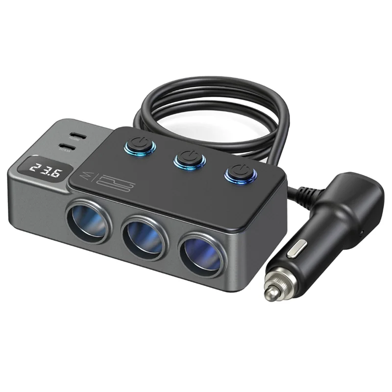 AA87 Car-Mounted Cigarrete Lighter Adapter USB Switch PD Super Fast Charge 120W Car Charger Universal Holde Digital Display