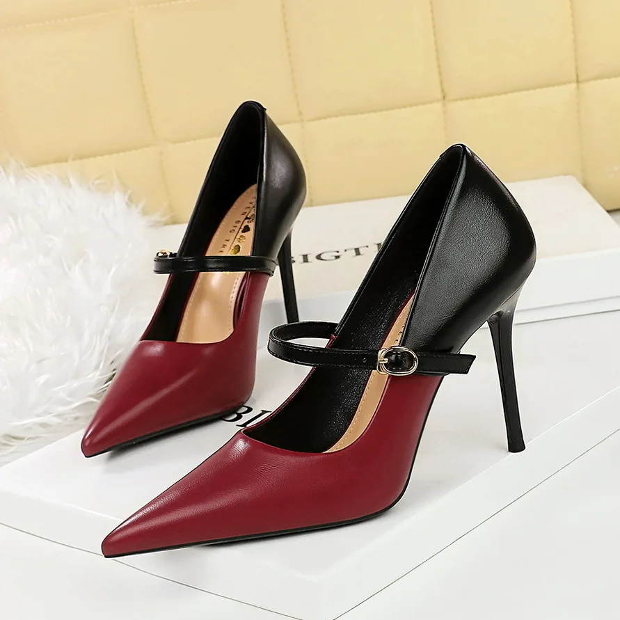 

Women's Style Fashion Slim Heels With Shallow Mouth And Pointed Colored Block High Heel Women Single stiletto classic