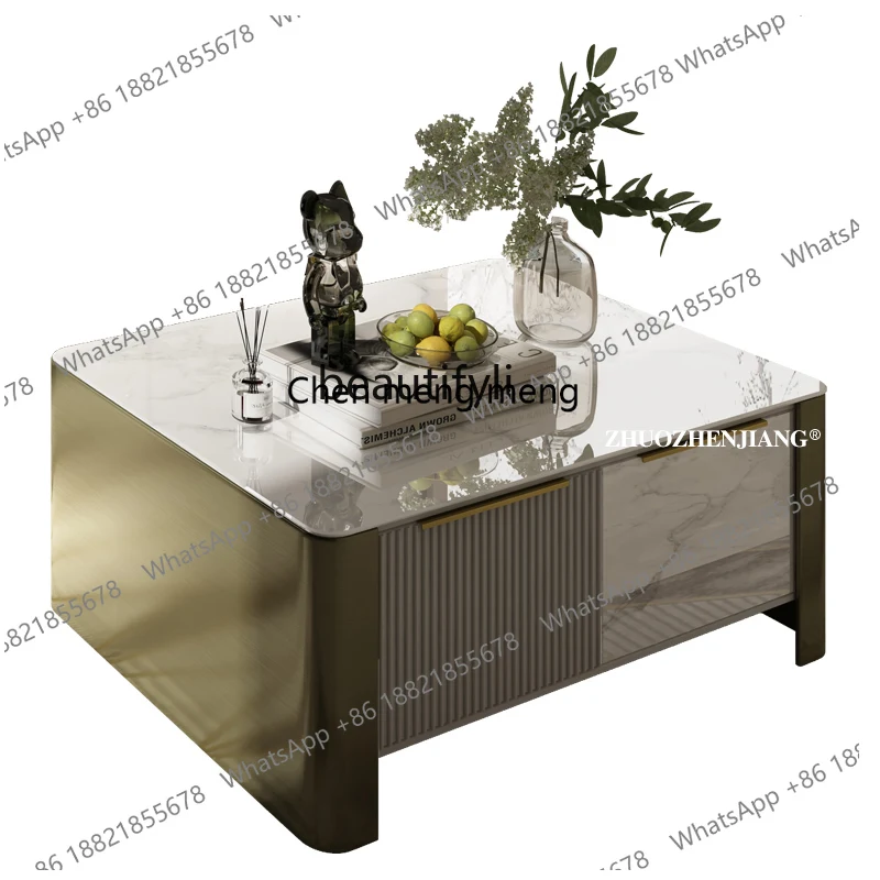 New arrive Light luxury rock slab coffee table TV cabinet, postmodern simplicity, living room solid wood Italian TV cabinet coff