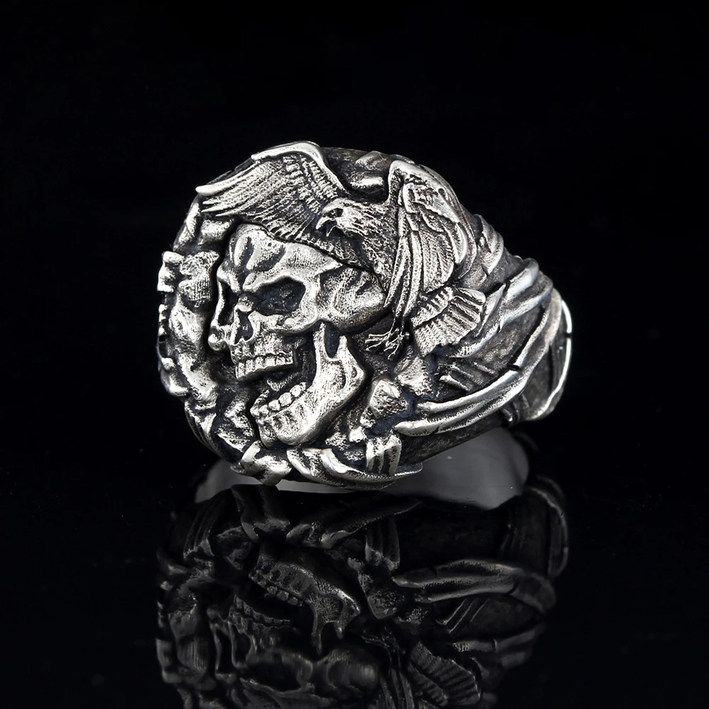 Skull Death's Head Skeleton Evil Demon Bike Unique Gift Idea Punk Gothic Silver Ring