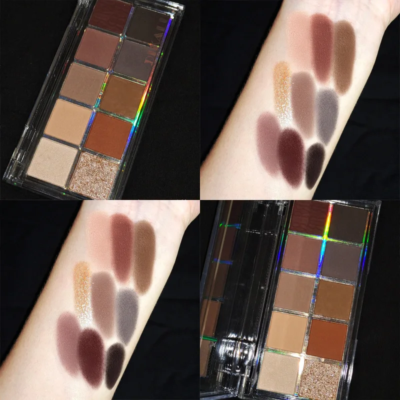 10 Color Eyeshadow Palette Neutral Earth Tones Matte Shimmer Smokey Eye Natural Daily for Beginner Travel Use