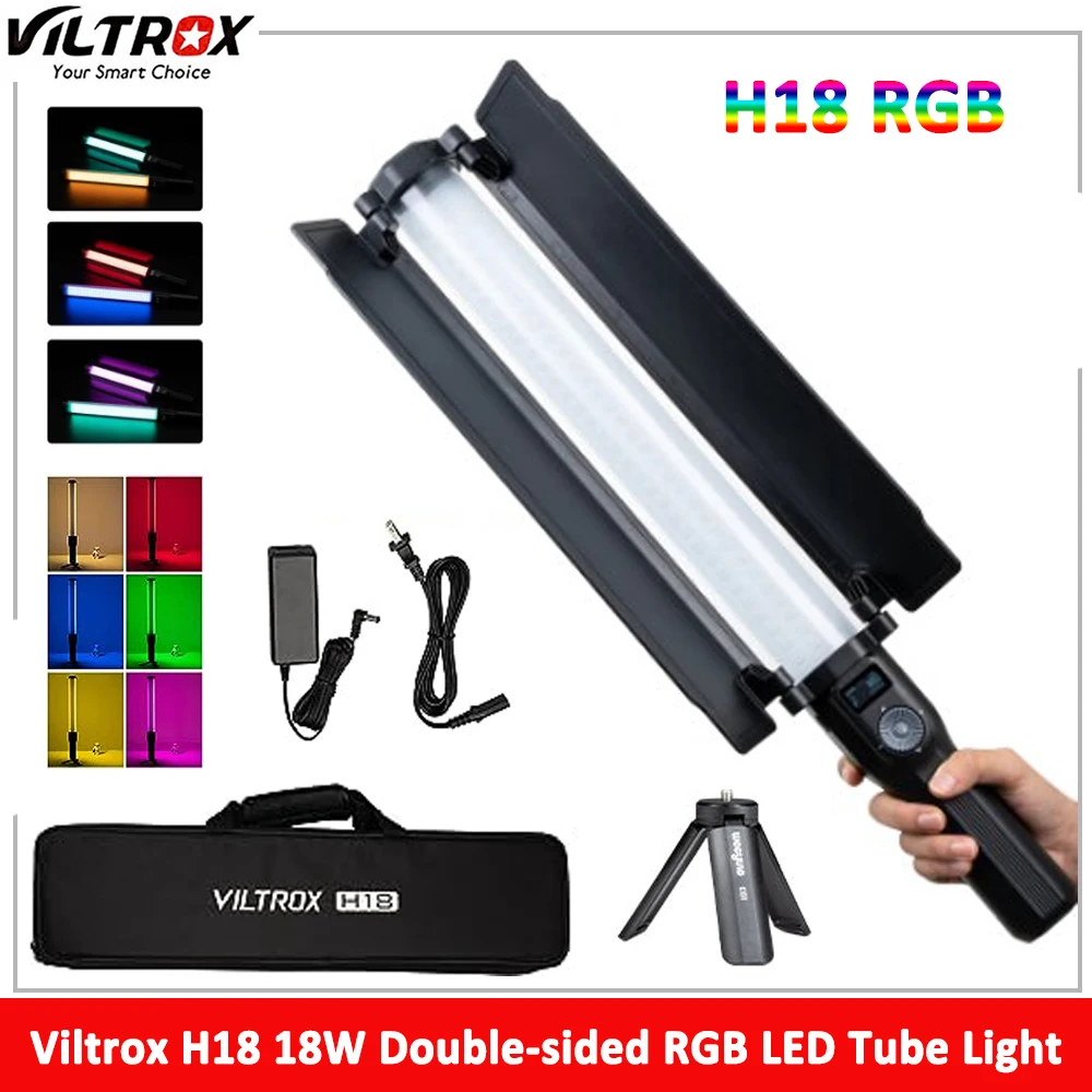 

Viltrox H18 18W RGB LED Tube Light 2800K-6800K Double-sided Handheld Stick Light APP Control Photography Light with 26 Lighting