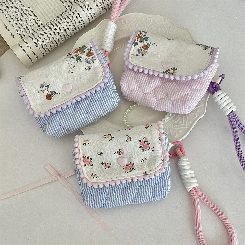 Bolsa de almacenamiento de auriculares para cámara CCD Floral de algodón, bolsa de almacenamiento de viaje portátil y compacta anticaídas y antigolpes