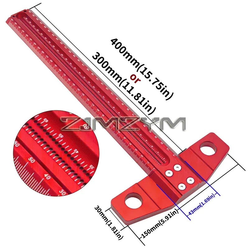 1Pcs Woodworking Scribe Ruler T-type Ruler Scribing Ruler 300-600mm Aluminum Alloy Line Drawing Marking Gauge DIY Measuring Tool