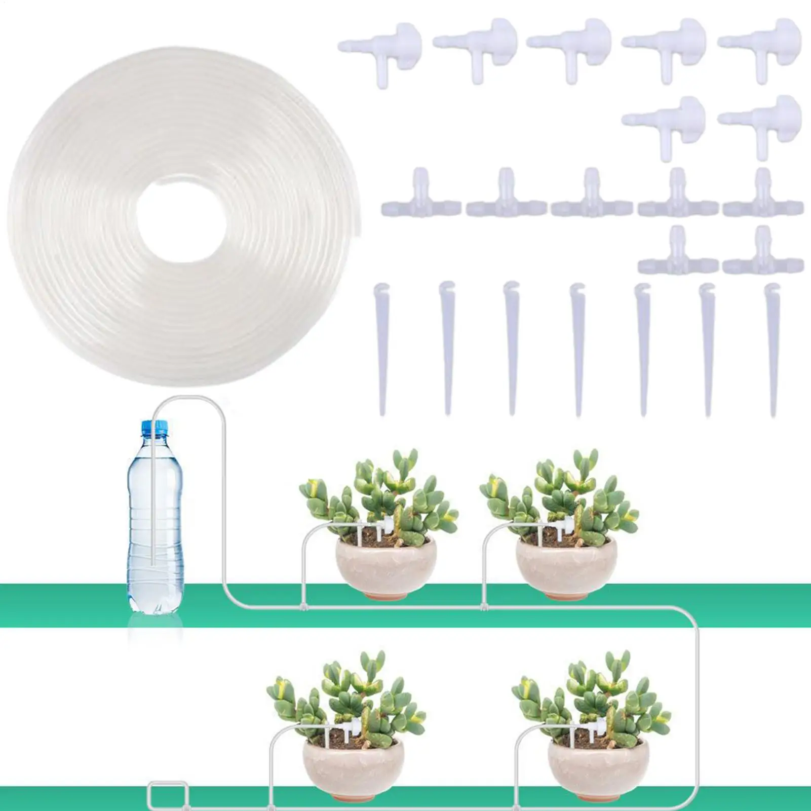 

Капельные излучатели, 7 шт., самополивные капельницы, система орошения сада с трубкой 23 фута для комнатной клумбы в теплице с газоном