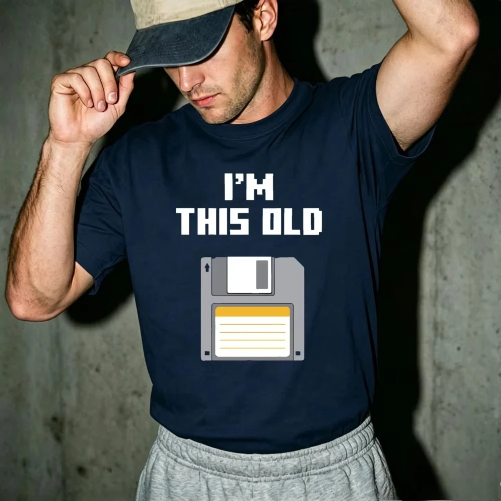 I'm This Old Retro Floppy Disk Graphic Print Crew Neck Short Sleeve Tees Vintage Computer Tech Humor Slogan Casual Men T Shirt