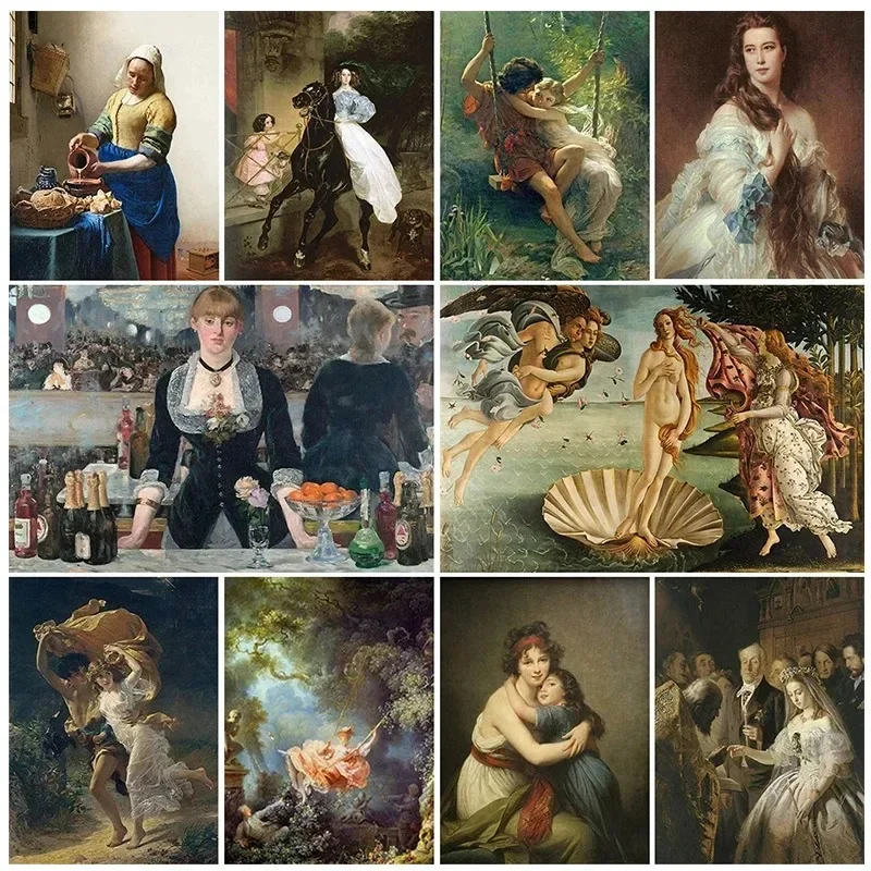 Unframe Classic Vintage Wall Art, Renaissance Oil Paintings, HD Canvas Prints Posters, Home Living Room Bedroom Decoration