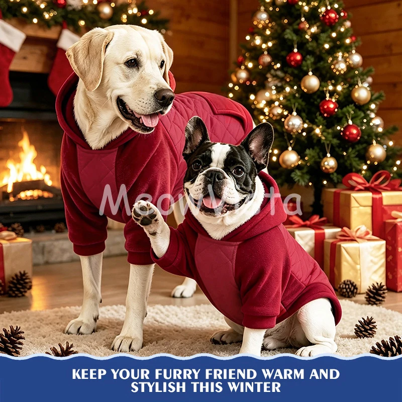 Christmas Large Dog Hooded Jacket Wind‑proof Snow‑resistant Heat‑locking Warm Winter Pet Coat for Golden Retriever Border Collie