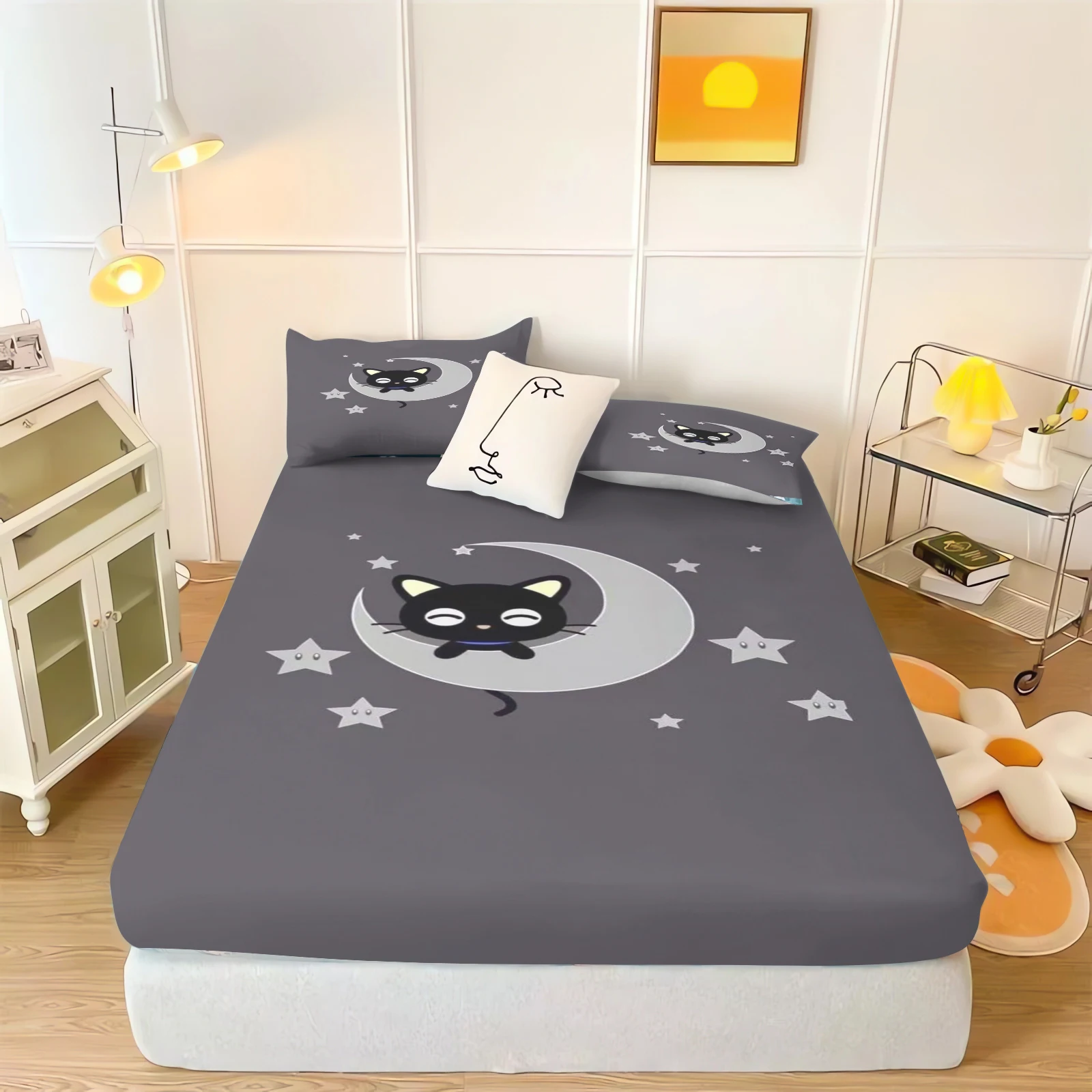 Cat Fitted Sheet Cartoon CHOCOCAT Children Bed Sheets Coverage Cover Elastic Digital Printing Teenager Bedding