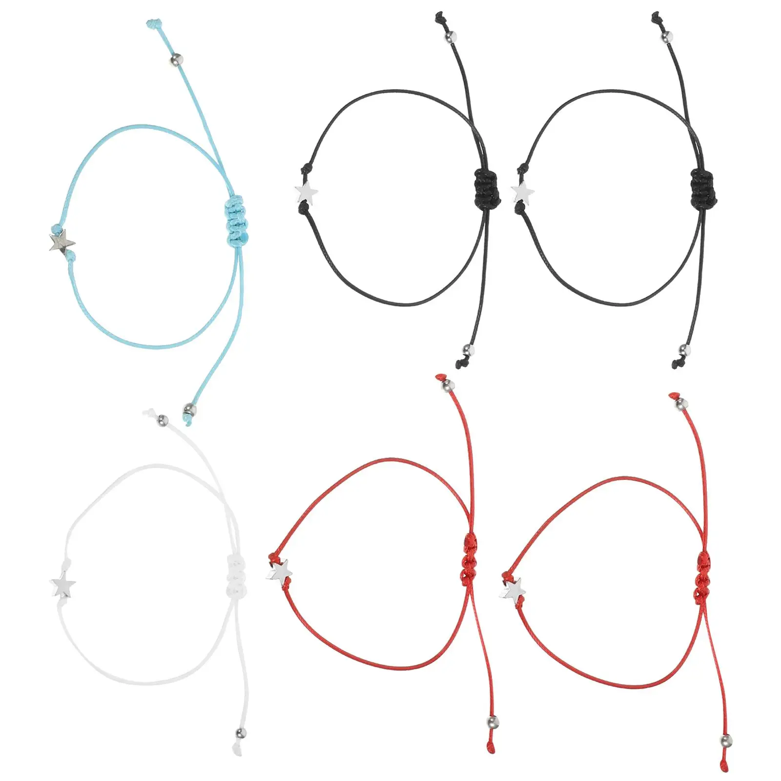 

6 Pcs Teen Girls Back to School Gifts Adjustable Star Charms Black Red Blue White Fashion Non Fading