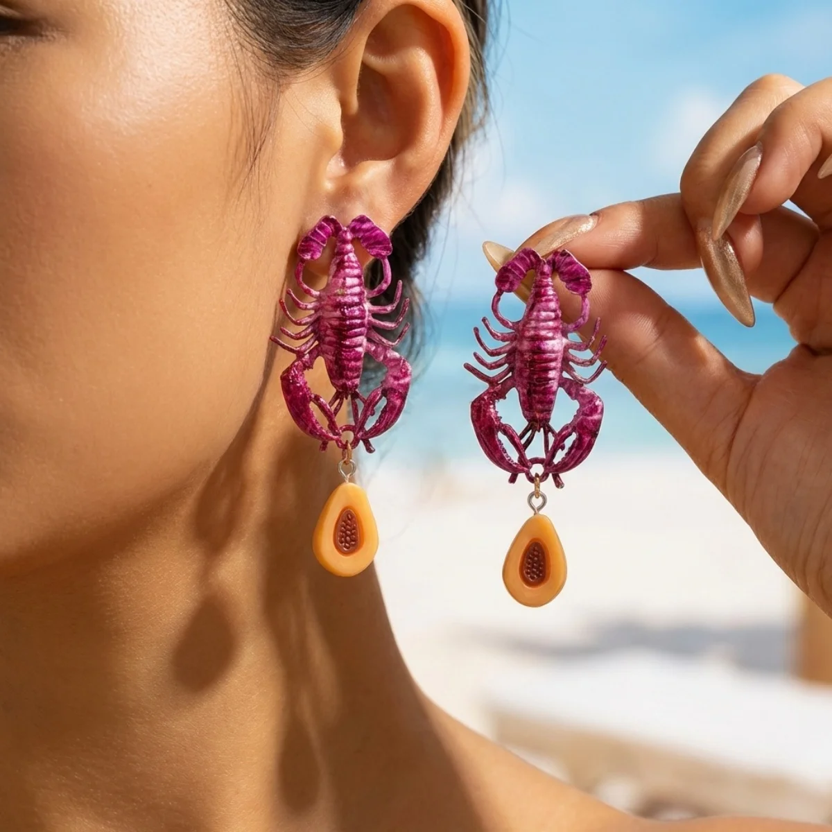 Kreative, übertriebene rote Strass-Hummer-Ohrhänger für Damen und Herren, glänzende, modische Meerestier-Sommerohrringe, Partyschmuck – Detail 19