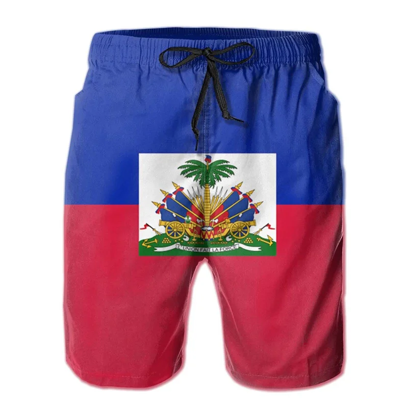 Pantalones cortos con estampado 3d de Haiti para hombre, Shorts informales con cordón, para playa, gimnasio, Surf, secado rápido