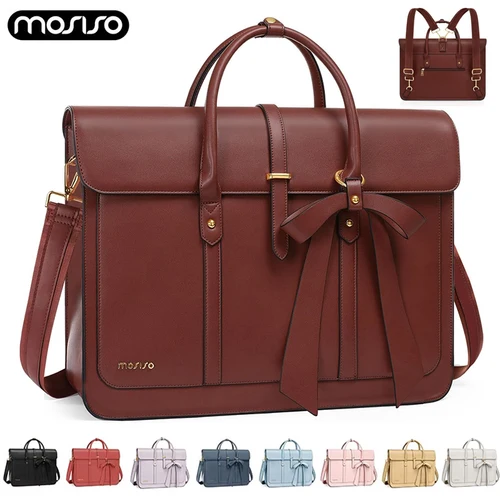 MOSISO bolso de mano para mujer para MacBook 13 14 15 16 17,3 pulgadas portátil de cuero PU bolso de hombro para ordenador portátil mochila bolso de doble propósito