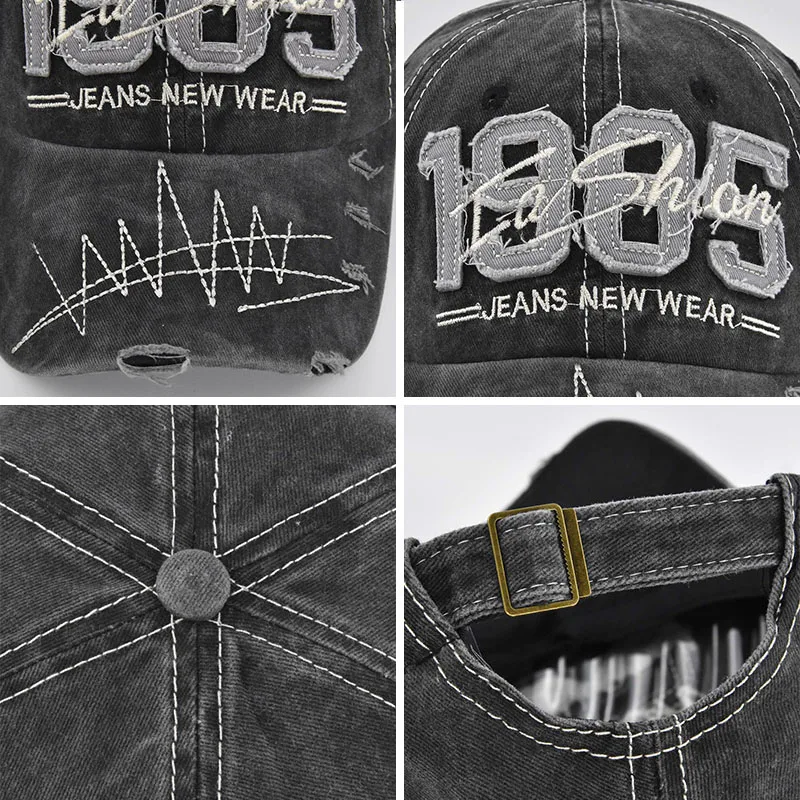 1985 قبعات البيسبول المطرزة للرجال والنساء خمر القطن المغسول قابل للتعديل في الهواء الطلق قبعات للحماية من الشمس للجنسين الشارع الشهير الهيب هوب القبعات #5