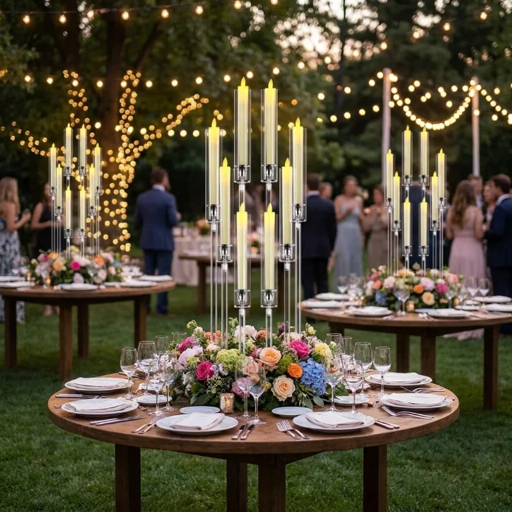 8 Arms Clear Acrylic Candelabra Table Centerpieces, Elegant Candle Holder for Wedding Dinner Table, Fireplace, Home Party Banque