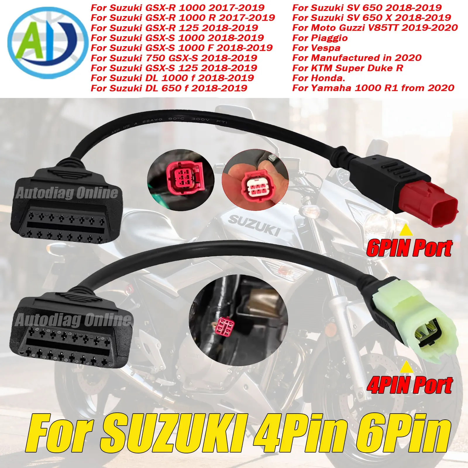 

For SUZUKI 4/6 Pin Motorcycle OBD2 Connector Cable for Benelli/Honda/KTM/MOTO GUZZI/Vespa/Yamaha/Piaggio OBD2 Diagnostic Cable