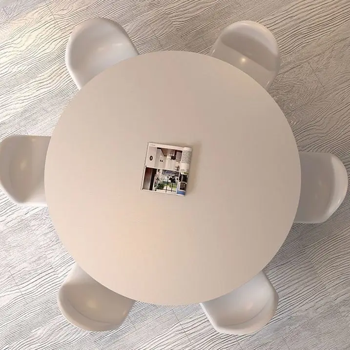 Slate, dining table, household, small apartment, dining room, dining table, simple, modern, creamy, round, white, with turntable