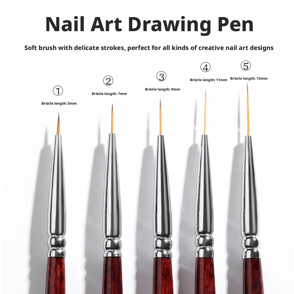 Ultra-Fine Flexible Soft Bristles Red Wood Handle Nail Detail Drawing Brush Nail Line Drawing Fit Nail Liner Work Pattern Making