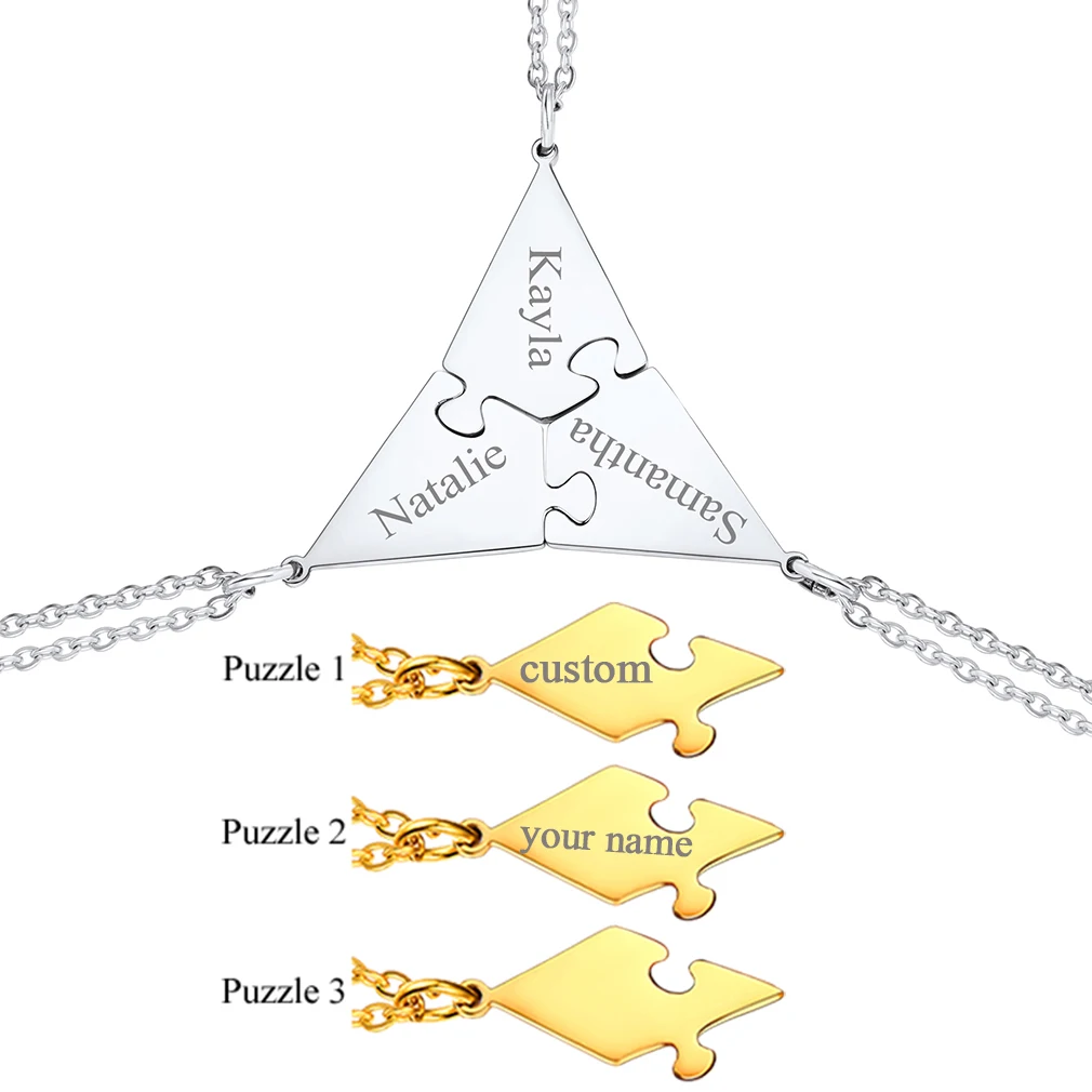 

ChainsPro из нержавеющей стали, 3 шт./компл., ожерелья-пазлы, кулон с индивидуальным именем, комплект ювелирных изделий, подарок для члена семьи или лучших друзей
